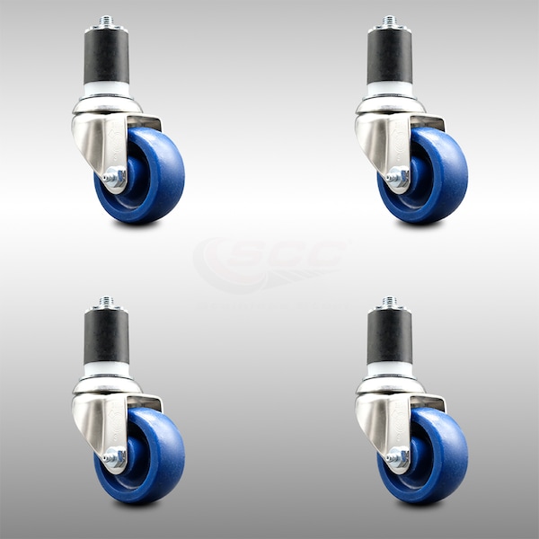 3 Inch 316SS Solid Polyurethane Swivel 1-7/8 Inch Expanding Stem Caster Set SCC